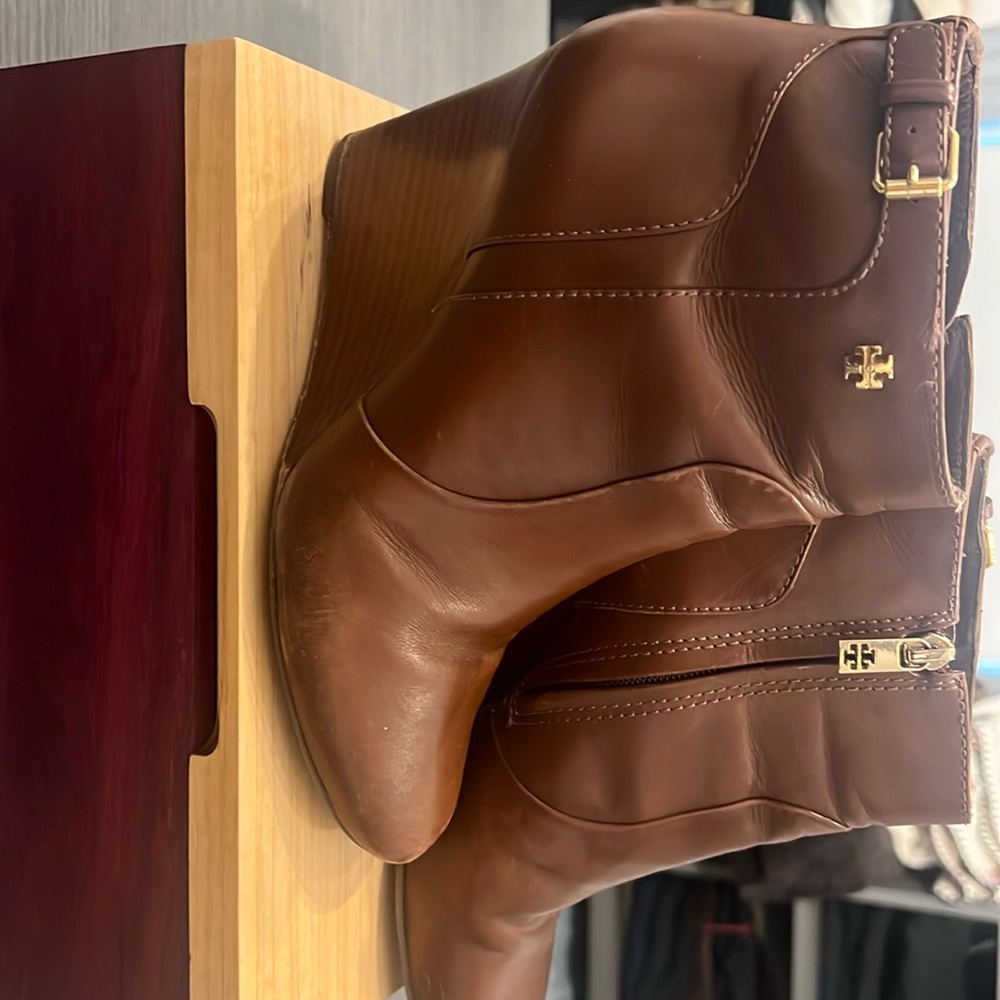 Tory Burch brown wedge booties